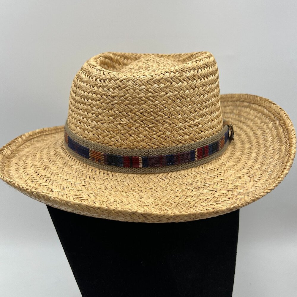 Stylish Tan Straw Hat with Multicolor Band